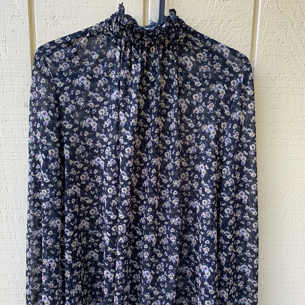Super cute sheer long sleeve mock neck top